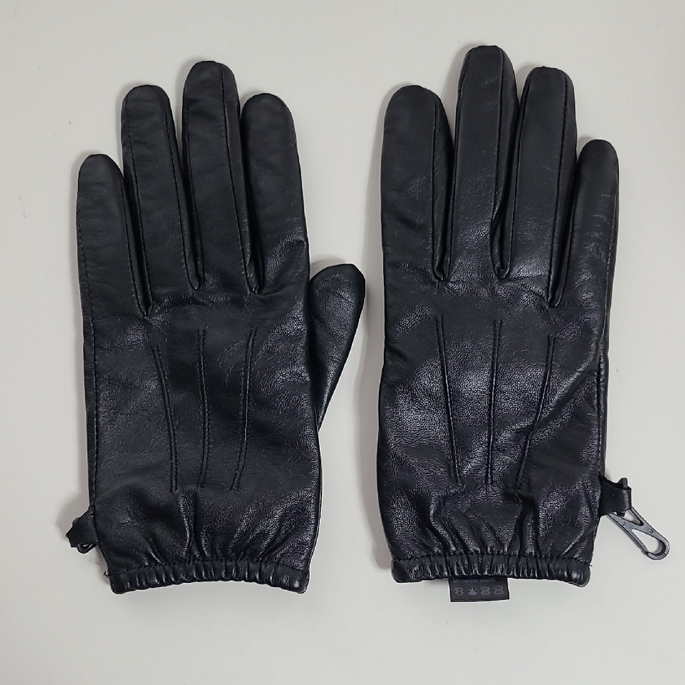 Women's XS Or Kids' L Black Leather Cashmere-Lined Gloves